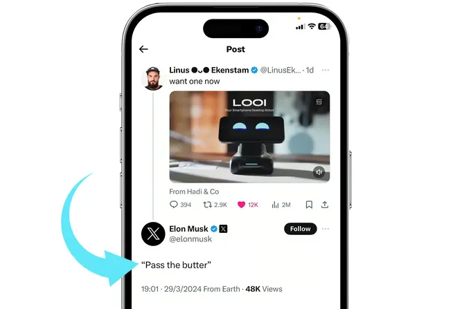 Elon Musk comment on LOOI Robot video campaign